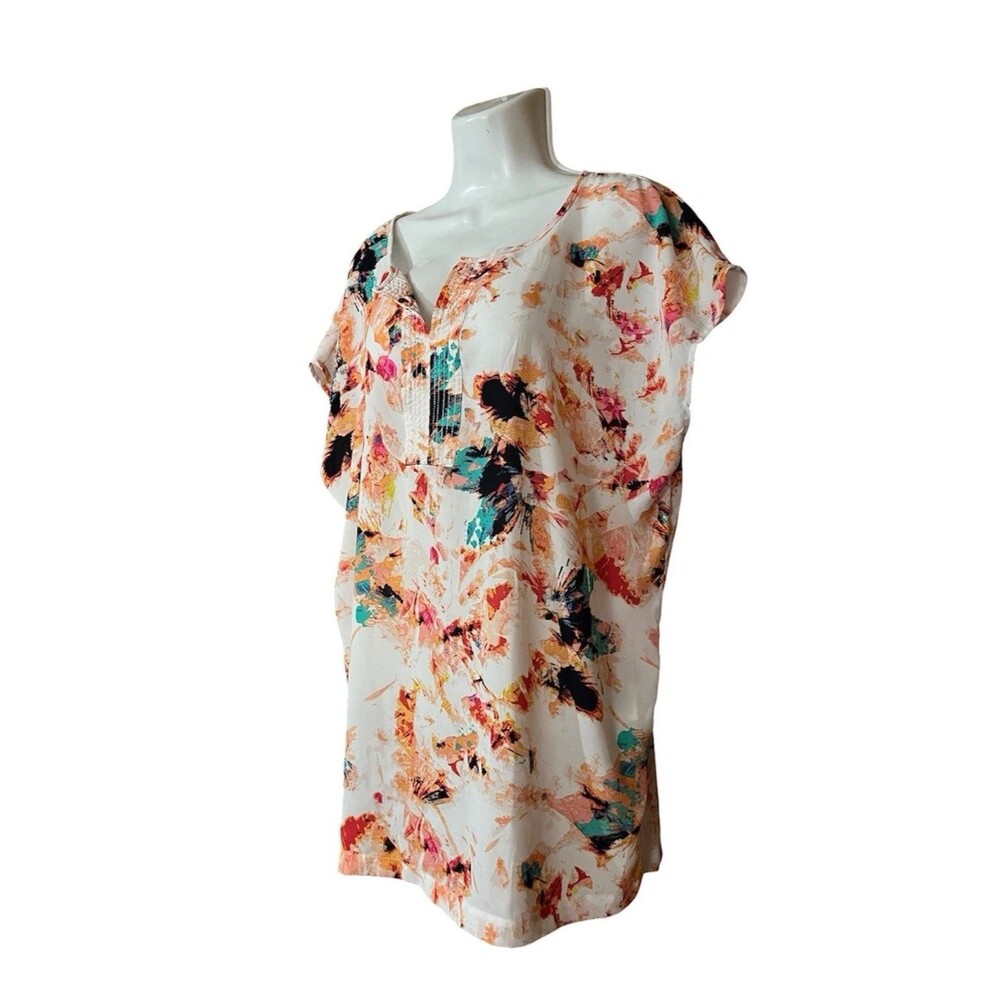 Ava & Viv Women XL Shirt Multi Color Abstract Artsy Short Sleeve Work Blouse
